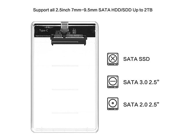 Boîtier Transparent pour Disque Dur SATA 2,5" avec Port Type-C