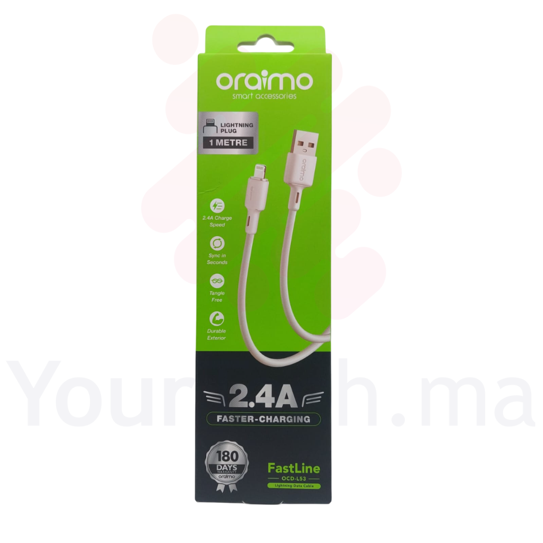 Câble Lightning OCD-L53 Duraline 2 – Charge Rapide 2,4A et Ultra-Résistant