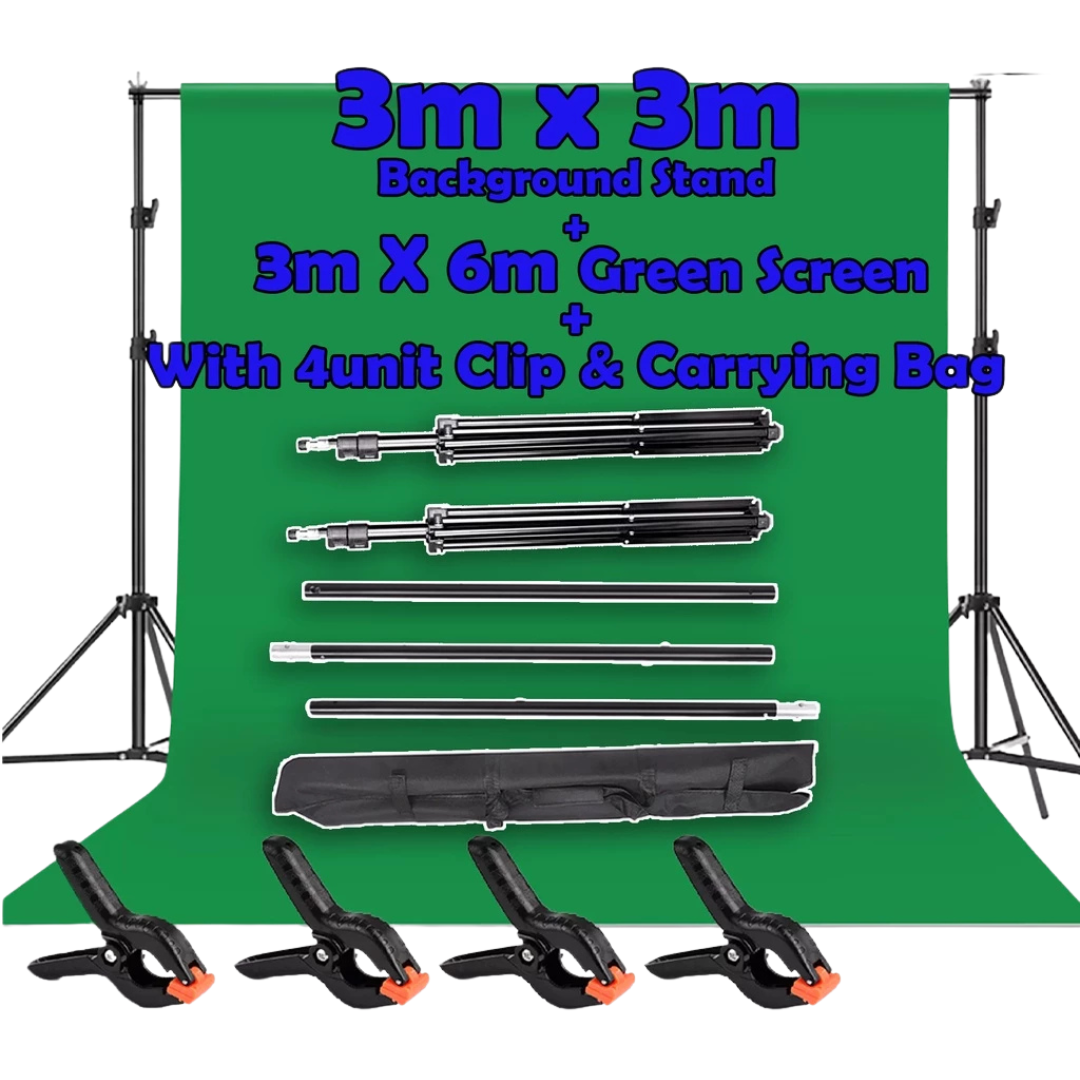 Kit Studio Photo Pro avec 3 Fonds (Vert, Rouge, Bleu) + Support 3x3M – Toile de Fond 3x6M