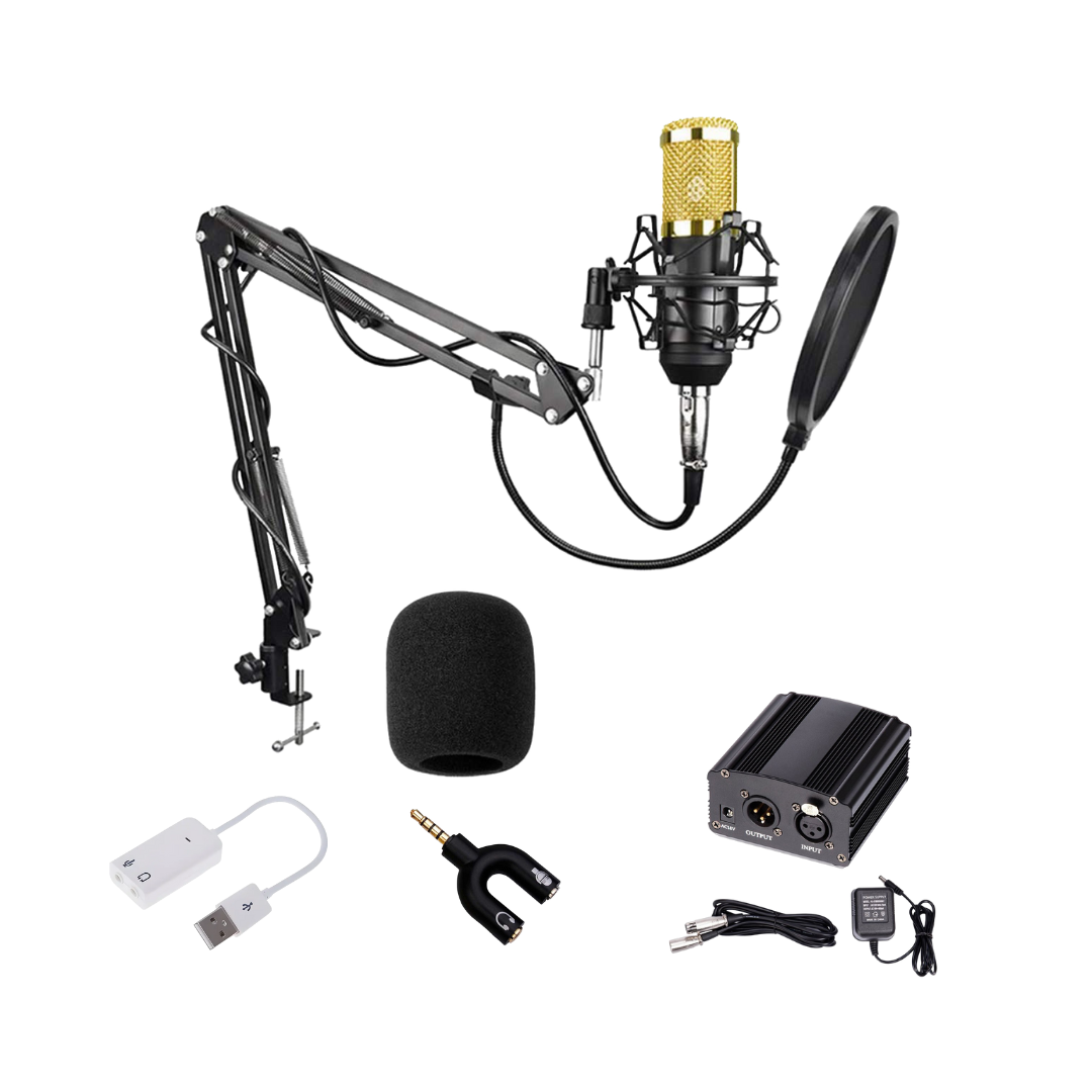 Microphone BM 800 + Carte Son USB + audio splitter + phantom 48V