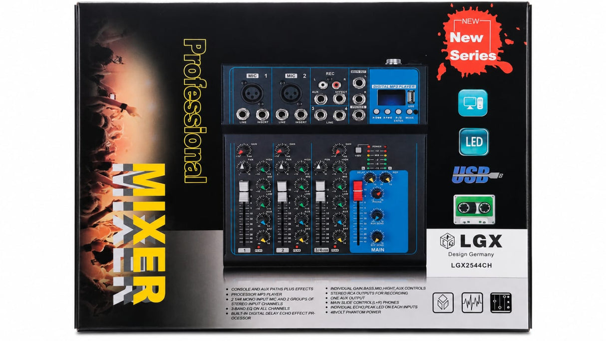 Table de Mixage 4 Canaux USB avec Alimentation Phantom 48V