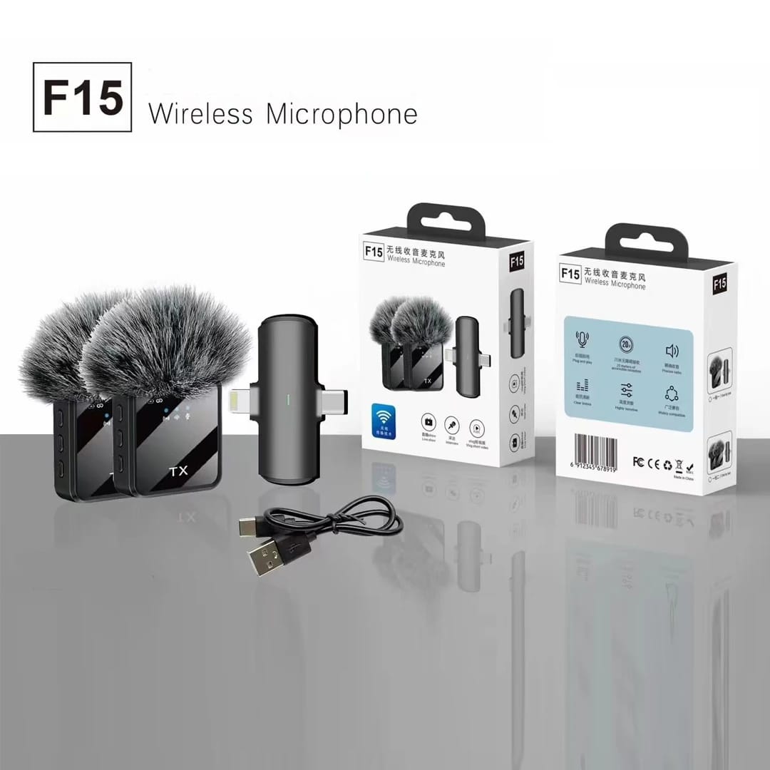 Microphone 2 en 1 sans fil Lavalier F15-2 – USB-C & Lightning