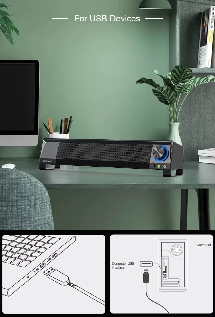 Barre de Son Kisonli X2 – Son Stéréo pour Ordinateur et TV LED