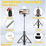 PLOKAMA Live K10 Pro – Perche Selfie & Trépied 200 cm Bluetooth LED