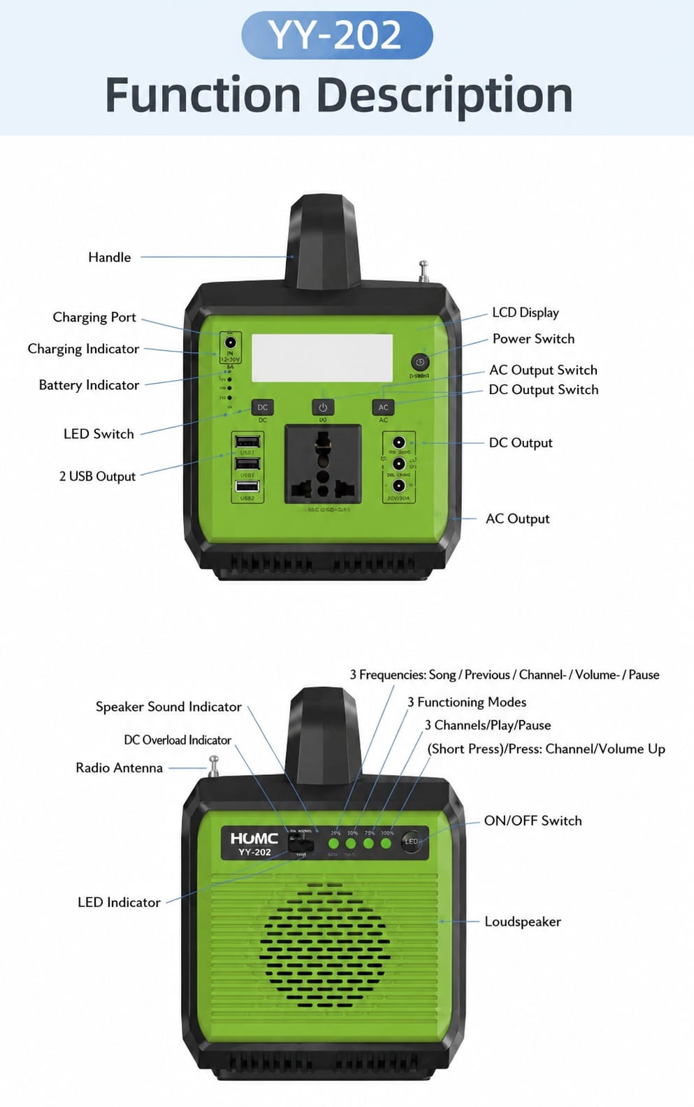 Station d'Énergie Portable YY-203 200W avec Bluetooth & FM