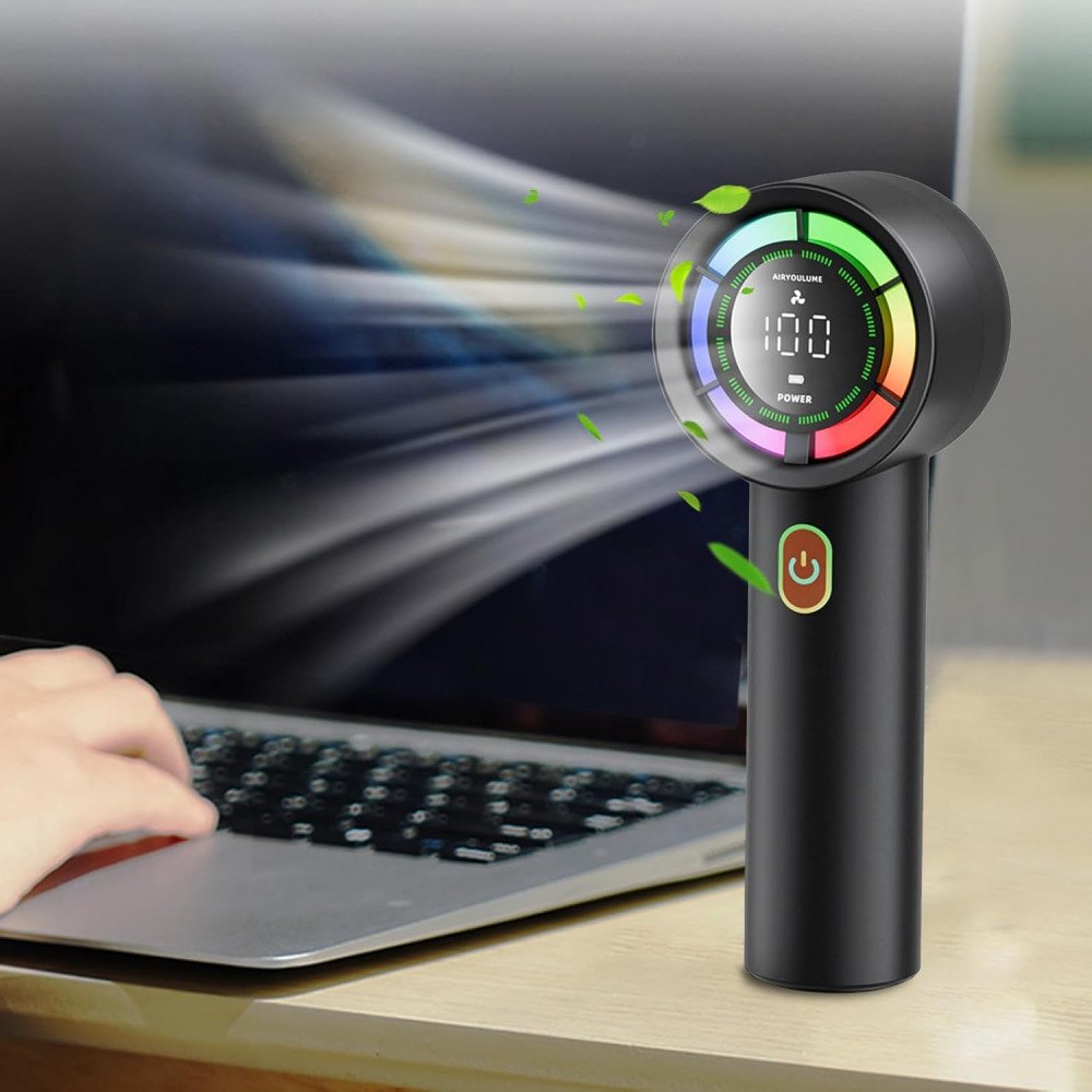 YKG80 Ventilateur Portable Sans Hélice avec Lumières LED – USB Rechargeable, 6 Vitesses, Écran Digital – Mini Ventilateur à Main pour Maison, Bureau, Voyage