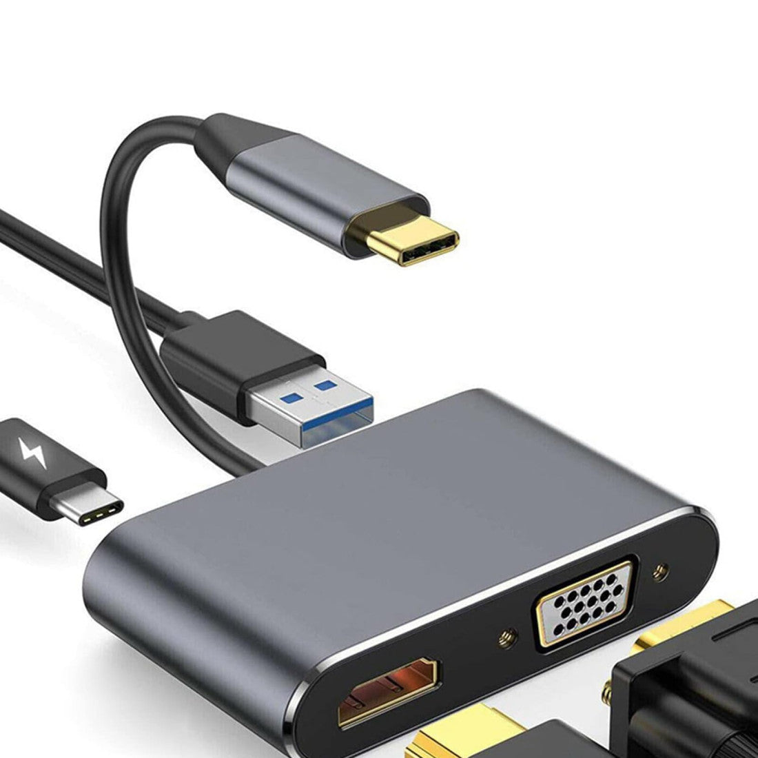 Adaptateur USB-C vers HDMI 4K, VGA, USB 3.0 et Charge PD 87W