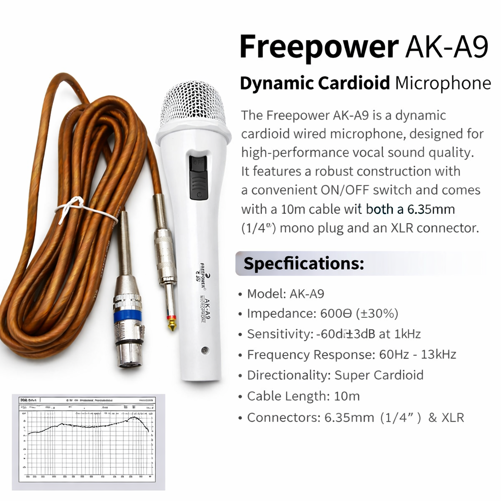 Microphone Filaire Freepower AK-A9 avec Câble XLR