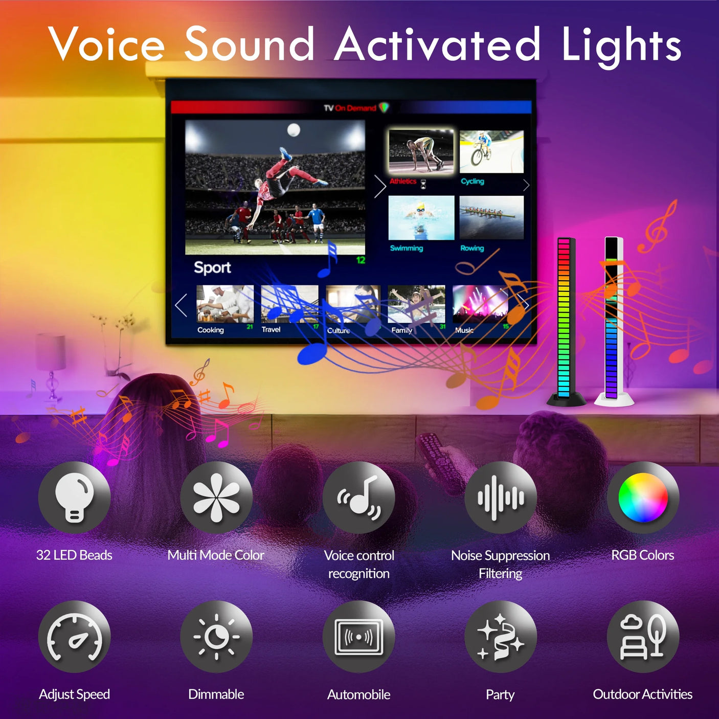 Pack de 2 Barres LED Music Level Light – 32 LEDs Multicolores Sensibles au Son