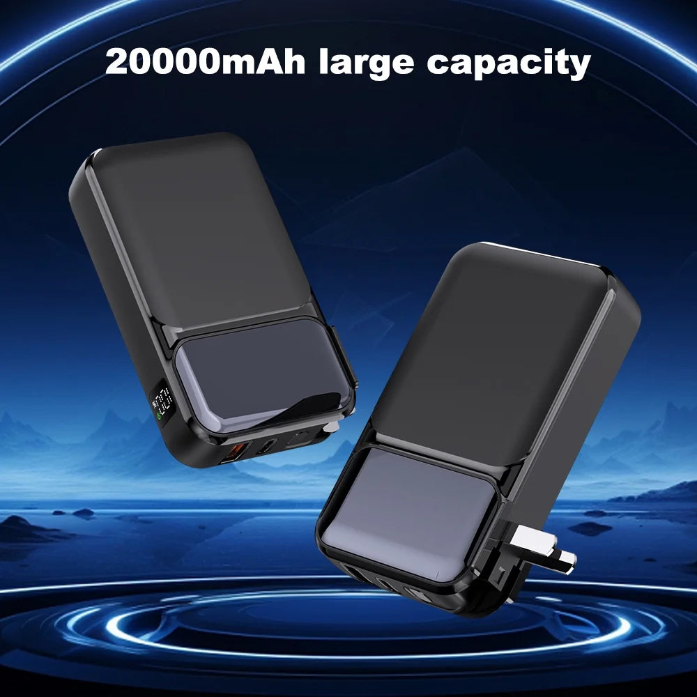 Power Bank 20000mAh avec Prise, Câbles Intégrés et Écran LED – Charge Rapide 22.5W USB-C