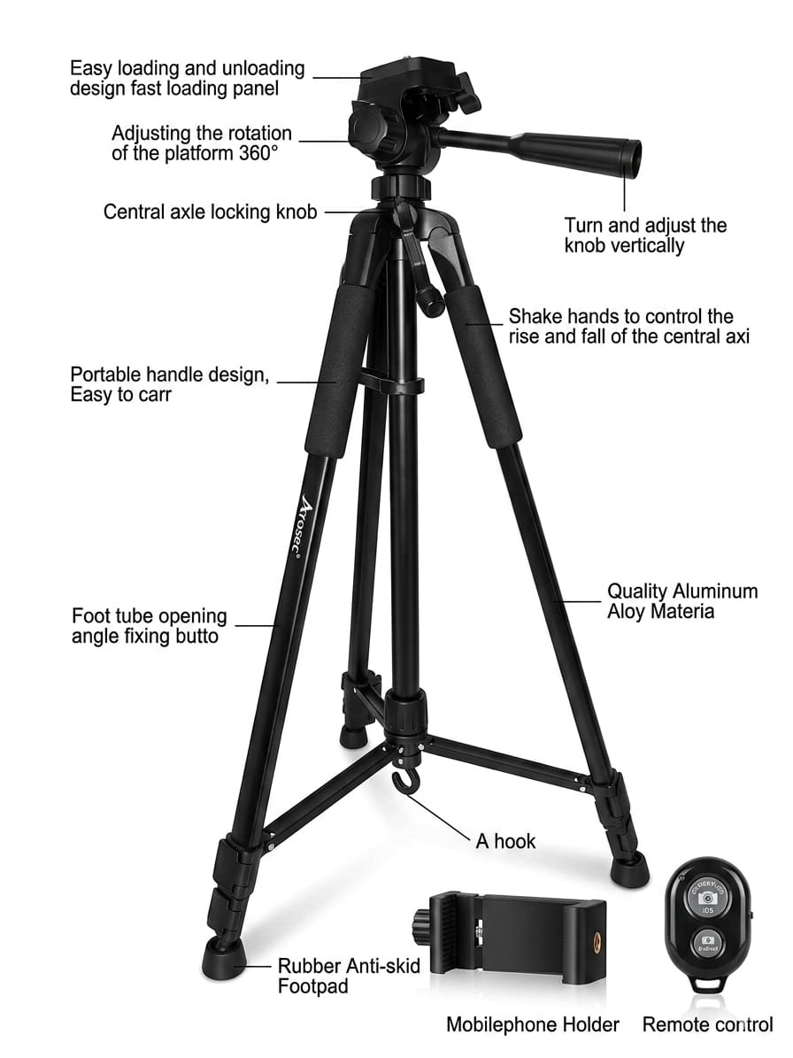 Trépied Caméra P10 180cm Fluide pour Photo et Vidéo