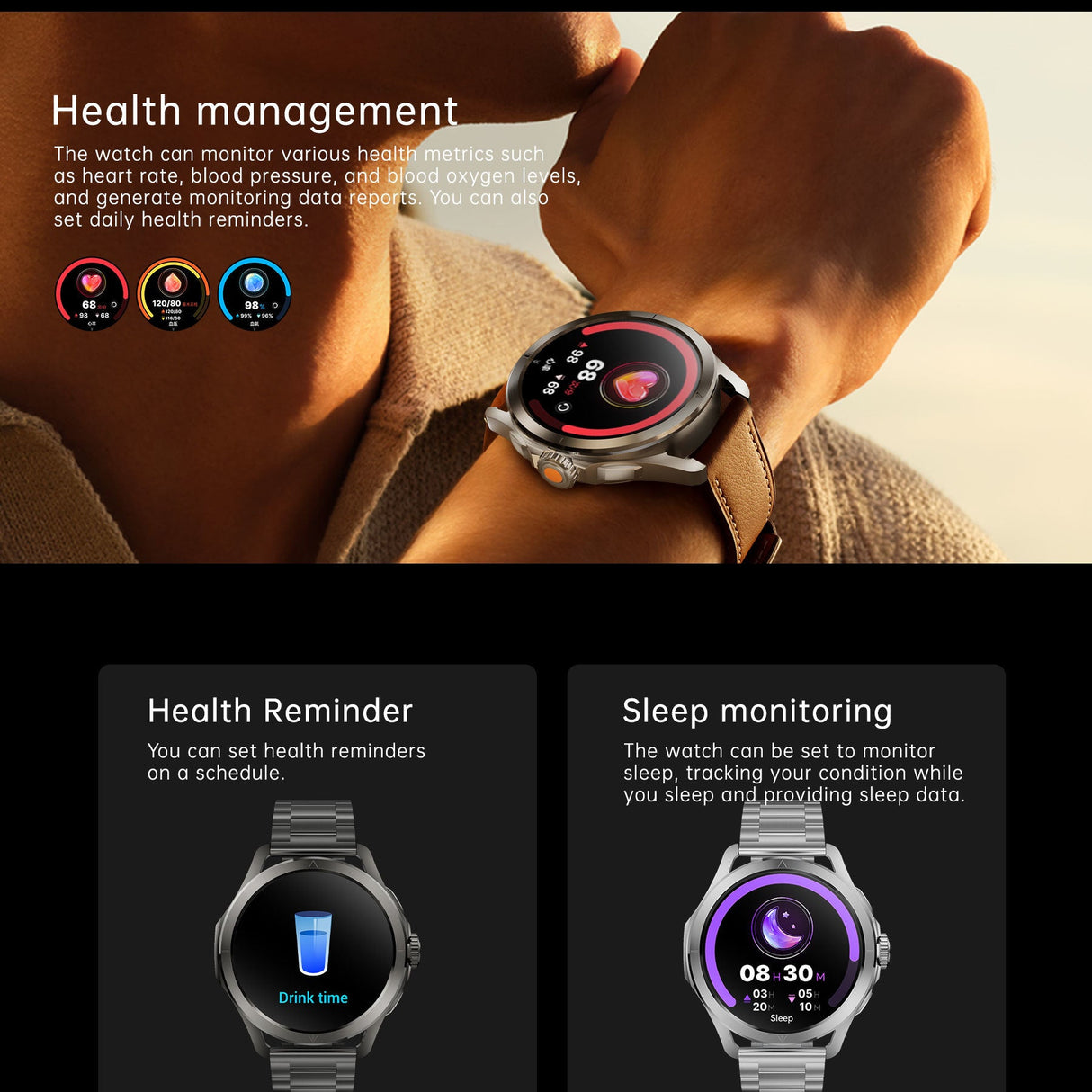 Montre Connectée KALOBEE SK44 Bluetooth Appels Écran HD 1.60"