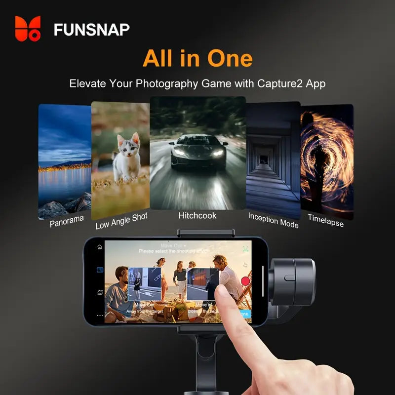 Stabilisateur Smartphone FUNSNAP Capture 2s – Gimbal 3 Axes avec Molette de Focus