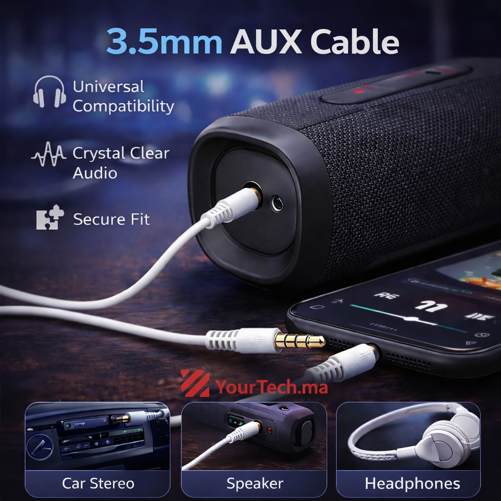 Câble Audio Jack 3.5mm Mâle vers Mâle - Stéréo et Microphone