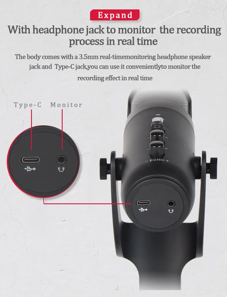 Microphone à condensateur USB Jmary PW9 avec éclairage RGB