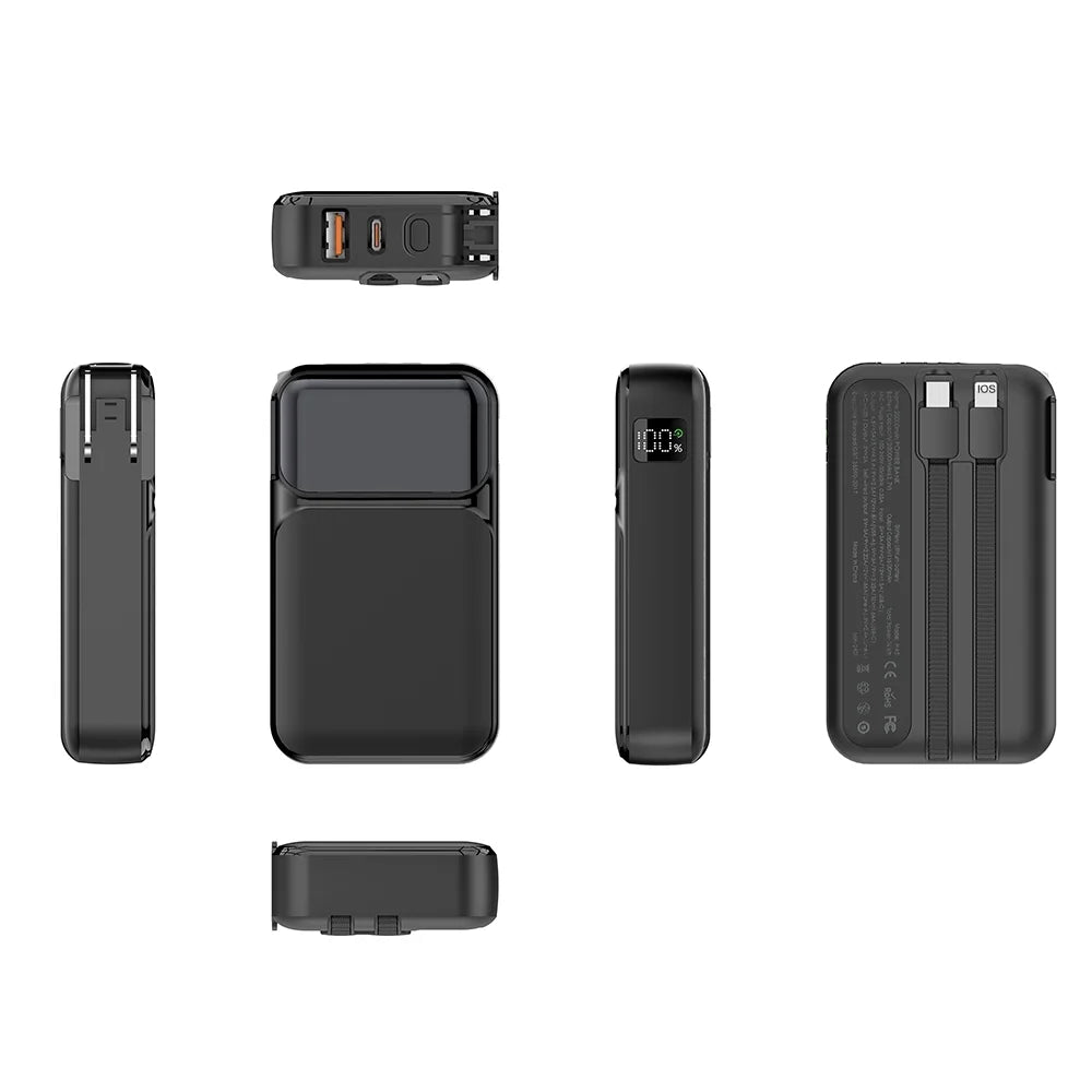 Power Bank 20000mAh avec Prise, Câbles Intégrés et Écran LED – Charge Rapide 22.5W USB-C