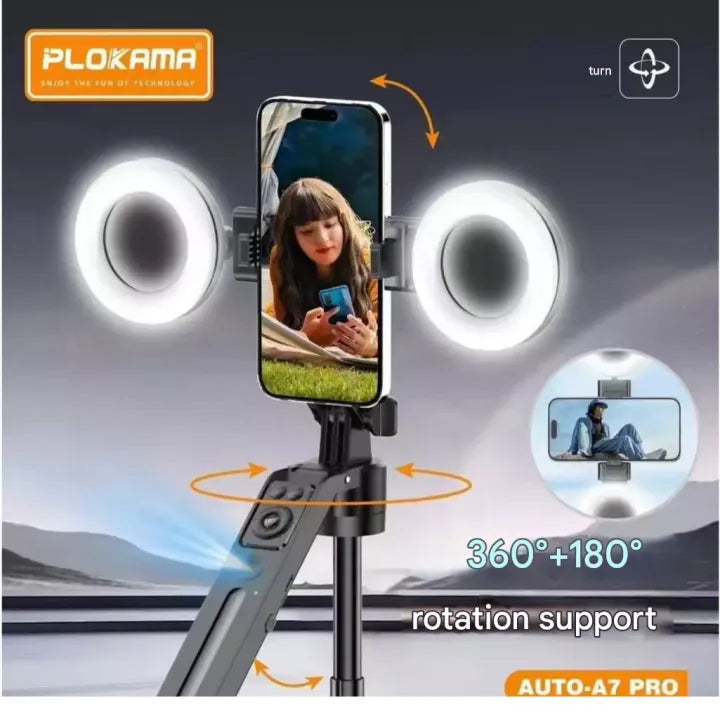 Trépied Selfie AI 360° 1,80 m avec Lumière LED et Télécommande