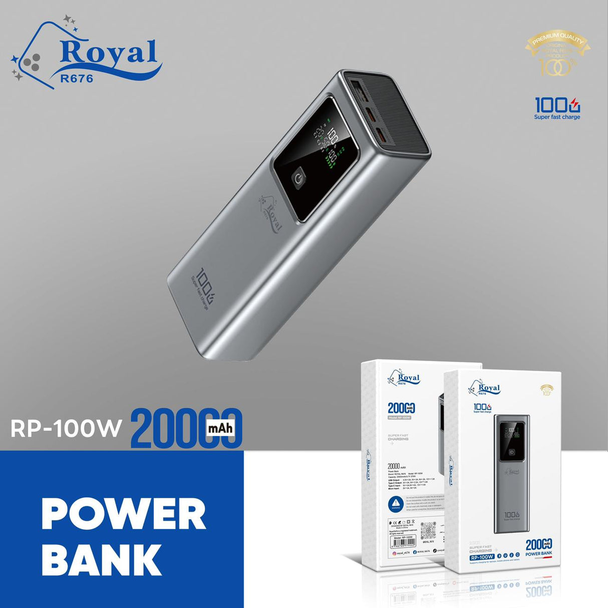 Power Bank 100W 20 000 mAh USB-C PD pour Ordinateur Portable