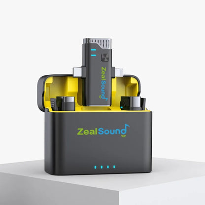 Microphone Lavalier sans fil Zealsound avec étui de charge pour iPhone, camera, Android