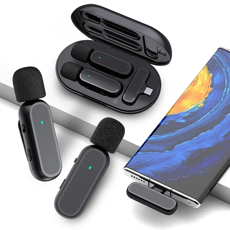 Microphone Lavalier Sans Fil avec Boîtier de Charge - Double Micro pour iPhone