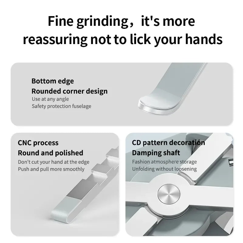 حامل لابتوب مع مروحة – تبريد صامت، قابل للطي وقابل للتعديل – ألمنيوم  11"-16"