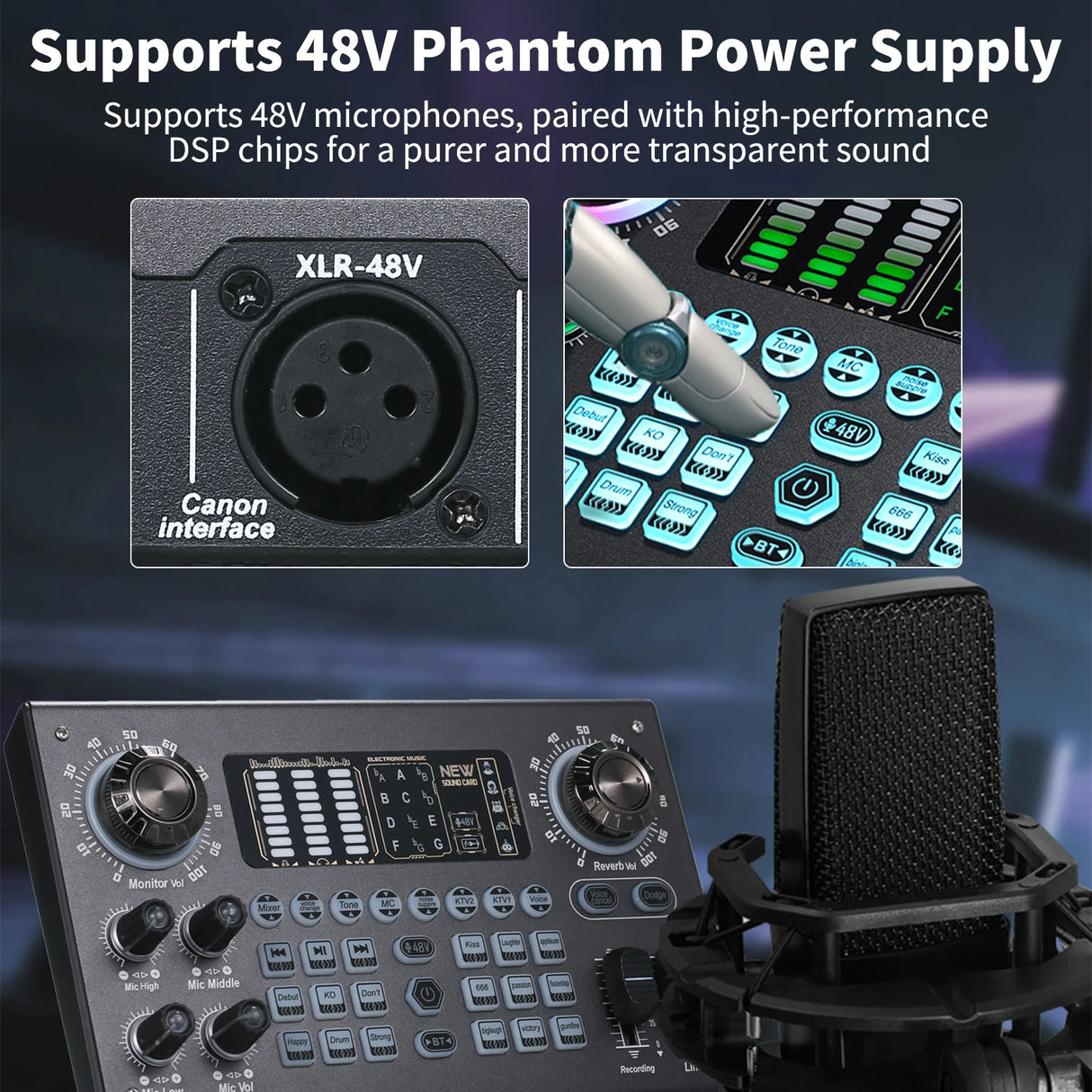 Kit Microphone Professionnel BM800 avec Carte Son C100 – Alimentation 48V – XLR