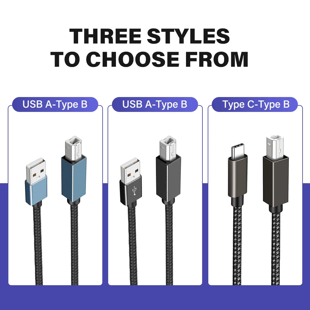 Câble USB Imprimante – Type B mâle vers USB-C / USB-A mâle – 1.5m