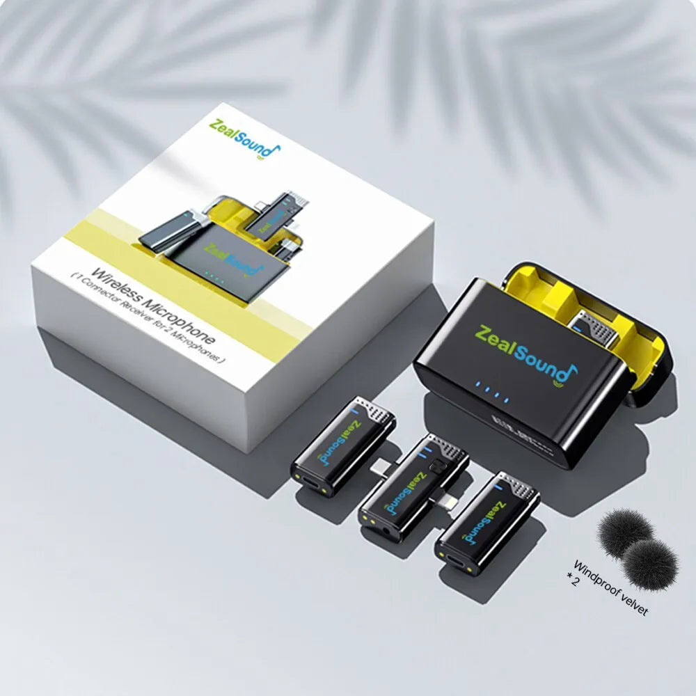 Microphone Lavalier sans fil Zealsound avec étui de charge pour iPhone, camera, Android