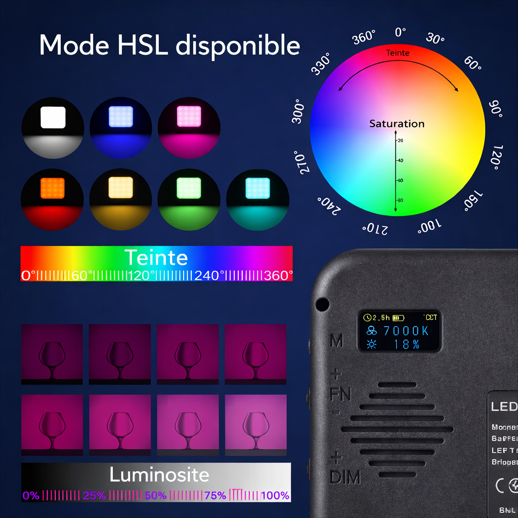 Lampe Vidéo LED RGB avec Mode HSL – Éclairage Photo & Vidéo