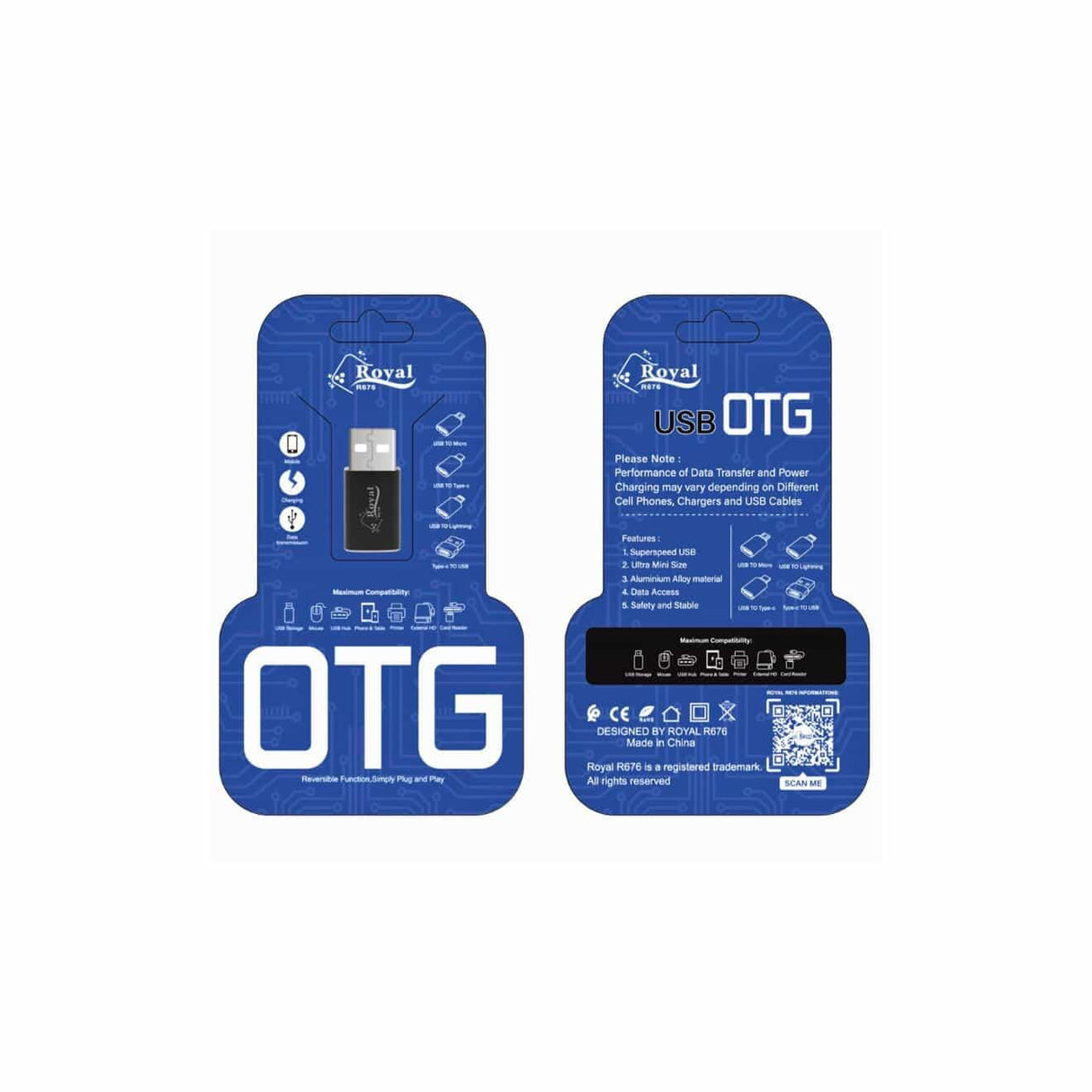 Adaptateur Royal R676 USB-A vers USB-C OTG Charge et Transfert 5Gbps