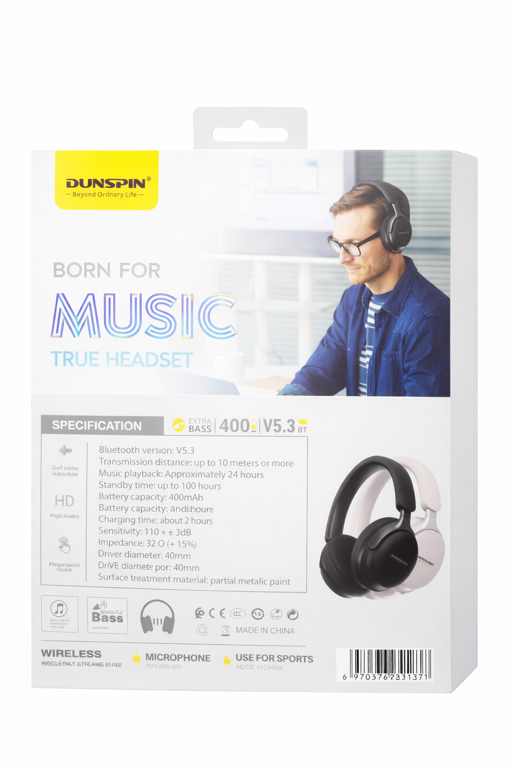 Casque Bluetooth Sans Fil DUNSPIN DS-T11 – Extra Bass, Bluetooth 5.3