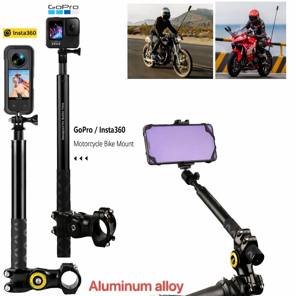 Perche à Selfie en Alliage d'Aluminium 1m25 – Compatible Insta360, GoPro, Moto & Vélo