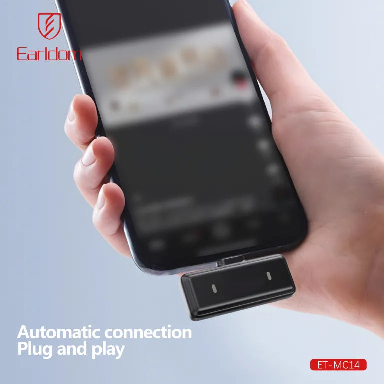 Microphone Sans Fil Earldom ET-MC14 avec Boîtier de Charge Type C et Iphone