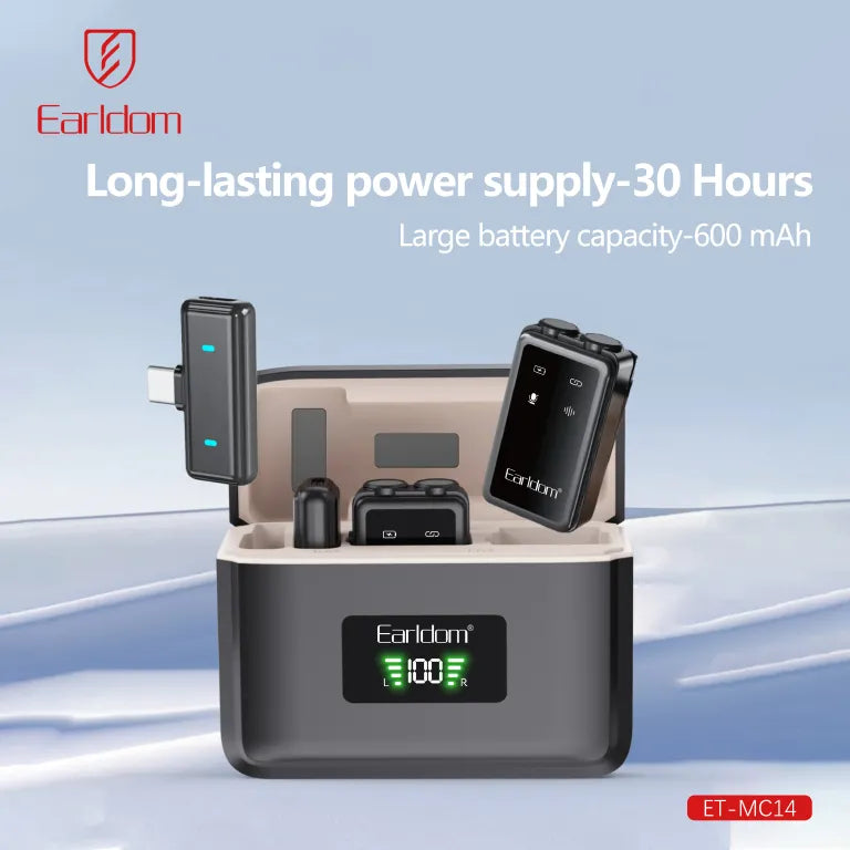 Microphone Sans Fil Earldom ET-MC14 avec Boîtier de Charge Type C et Iphone