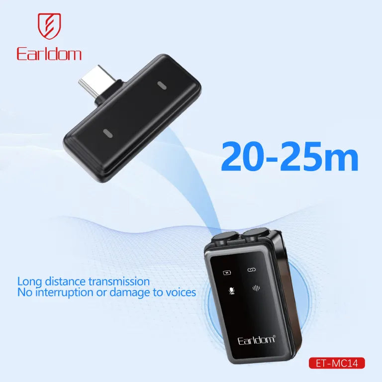 Microphone Sans Fil Earldom ET-MC14 avec Boîtier de Charge Type C et Iphone