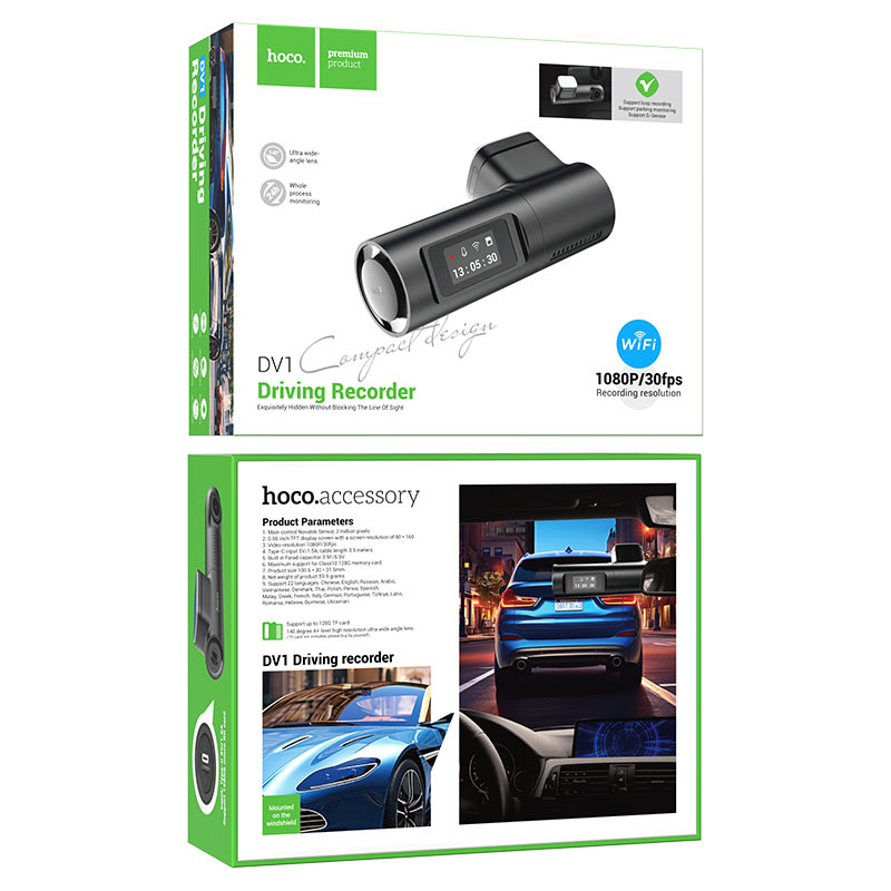 Dash Cam DV1 – Caméra de Voiture 1080p avec Écran TFT et Vue Panoramique 140°