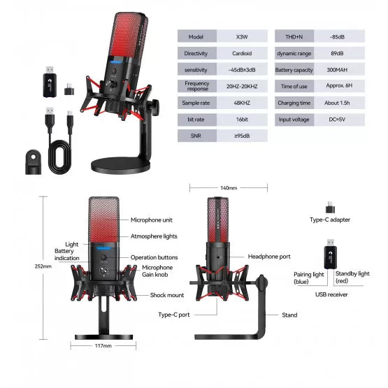 Microphone USB à Condensateur RGB Double Mode Streaming & Gaming