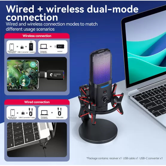 Microphone USB à Condensateur RGB Double Mode Streaming & Gaming