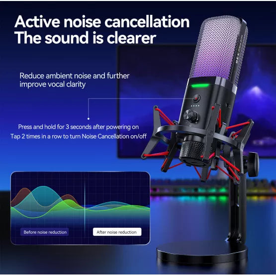 Microphone USB à Condensateur RGB Double Mode Streaming & Gaming