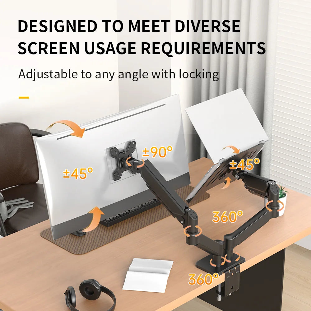 Support Double Écran & PC Portable 13-32" Bras à Ressort Gaz