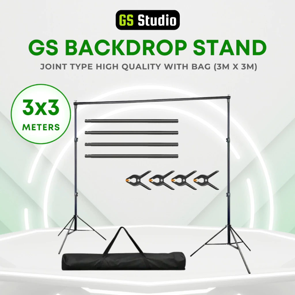 Kit Studio Photo Pro avec 3 Fonds (Vert, Rouge, Bleu) + Support 3x3M – Toile de Fond 3x6M