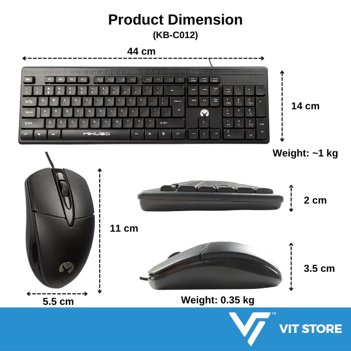 Clavier et Souris Filaire MIKUSO KB-C039 – Ensemble Complet pour Bureau et Ordinateur Portable