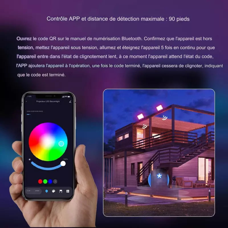 Projecteur LED WiFi Tuya 30W RGBCW IP66 Contrôle SmartLife
