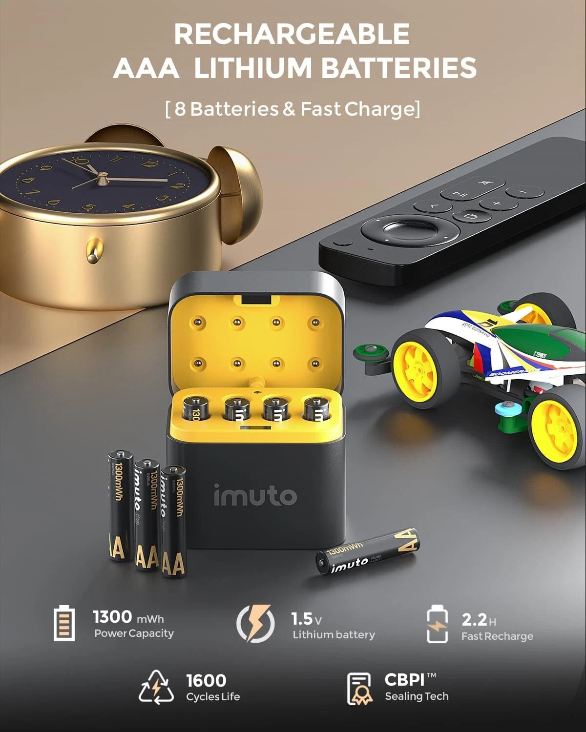imuto 8 Piles Rechargeables AA & AAA 1300/3000mWh avec Chargeur