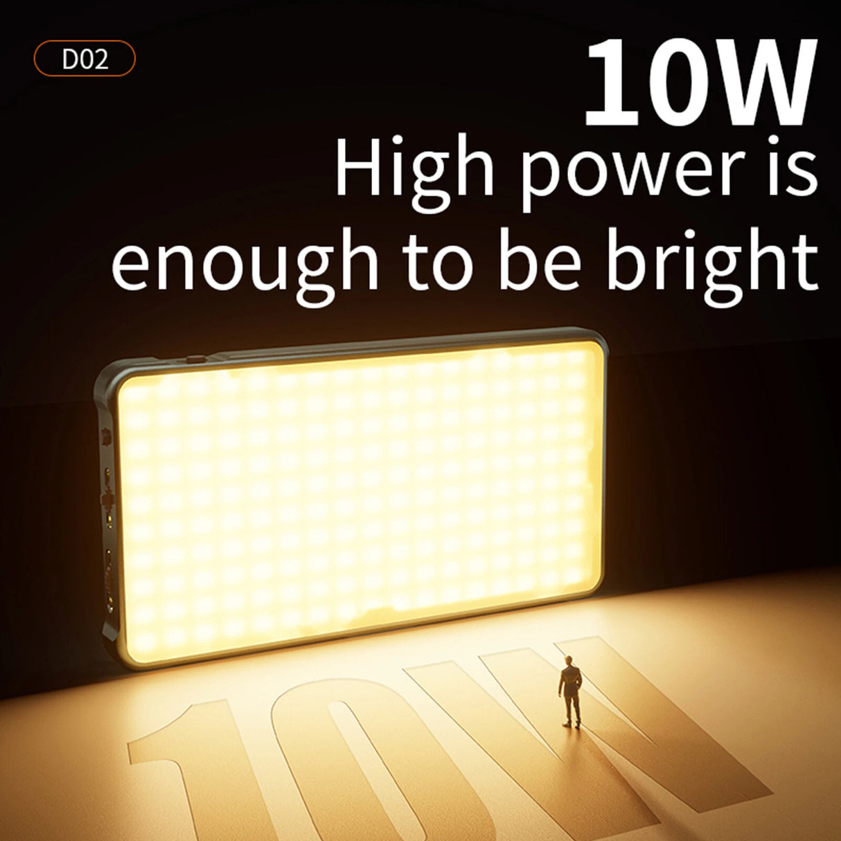 Lumière LED RGB D02 pour Caméra et Smartphone – 10W, Température 2500-9000K, 20 Effets Scènes