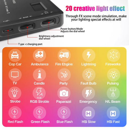 LED RGB Geekman , 8W, 0-360°, 2500-9000K, 3100mAh, éclairage caméra, intensité réglable