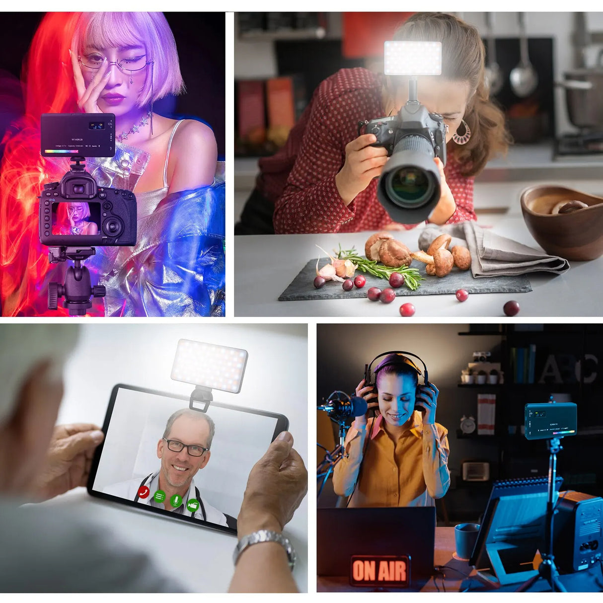 LED RGB Geekman , 8W, 0-360°, 2500-9000K, 3100mAh, éclairage caméra, intensité réglable