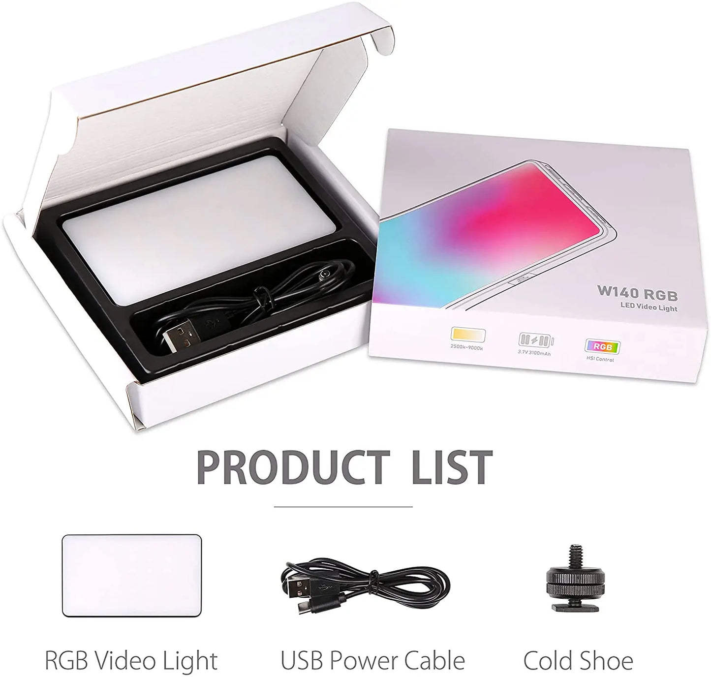 LED RGB Geekman , 8W, 0-360°, 2500-9000K, 3100mAh, éclairage caméra, intensité réglable