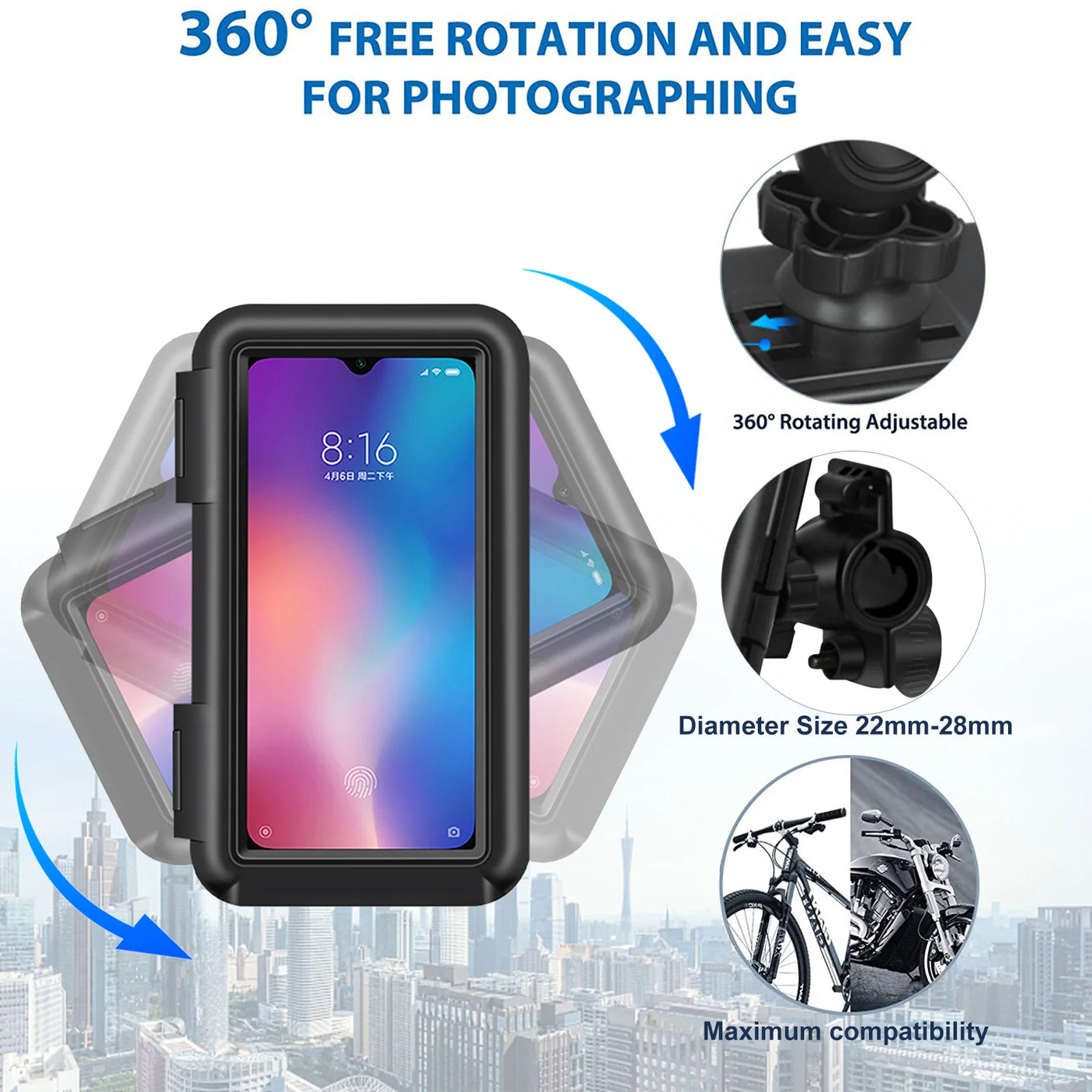 Support téléphone universel 360° étanche pour Vélo, trottinette