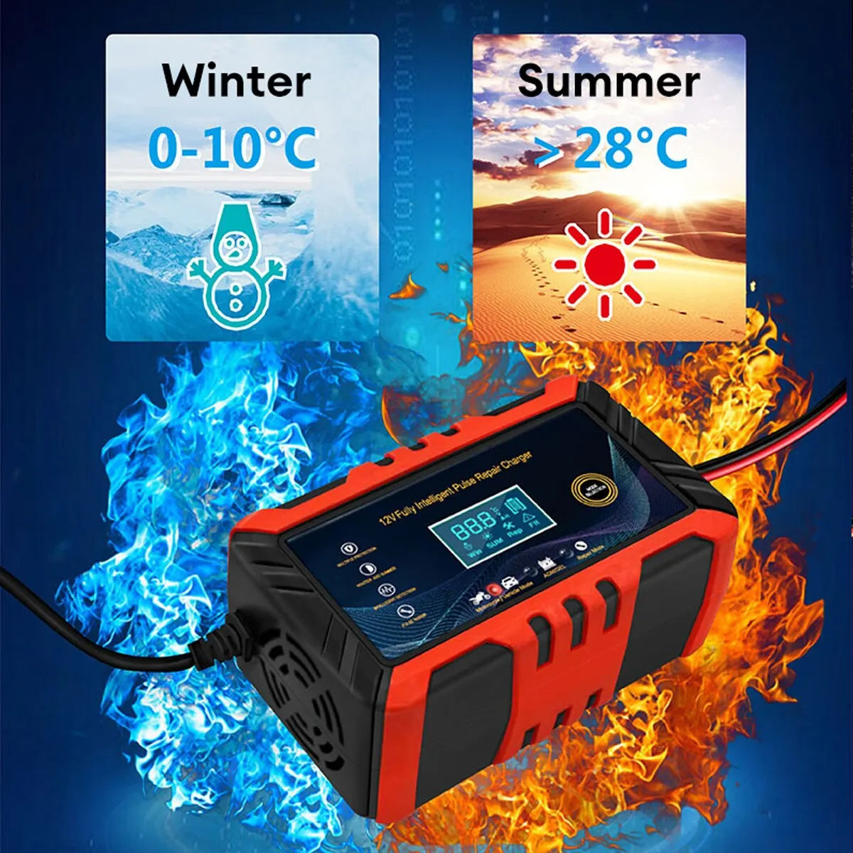 شاحن بطارية سيارة مع شاشة LCD